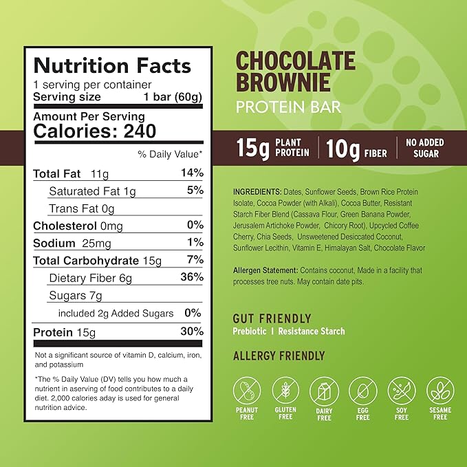 Amrita Nut Free Chocolate Brownie Vegan Protein Bars (12 Count) | 12g Plant-Based Protein Bar | Peanut Free, Gluten Free, and Dairy Free | Low Sugar, High Fiber, Healthy School-Safe Snacks