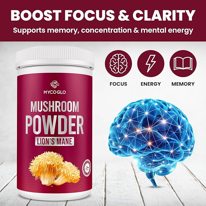 Organic Lions Mane Mushroom Powder – 100% Pure Plant-Based Superfood – Supports Focus, Clarity & Everyday Vitality – Rich in Natural Nutrients & Antioxidants – Perfect for Smoothies, Coffee & Tea