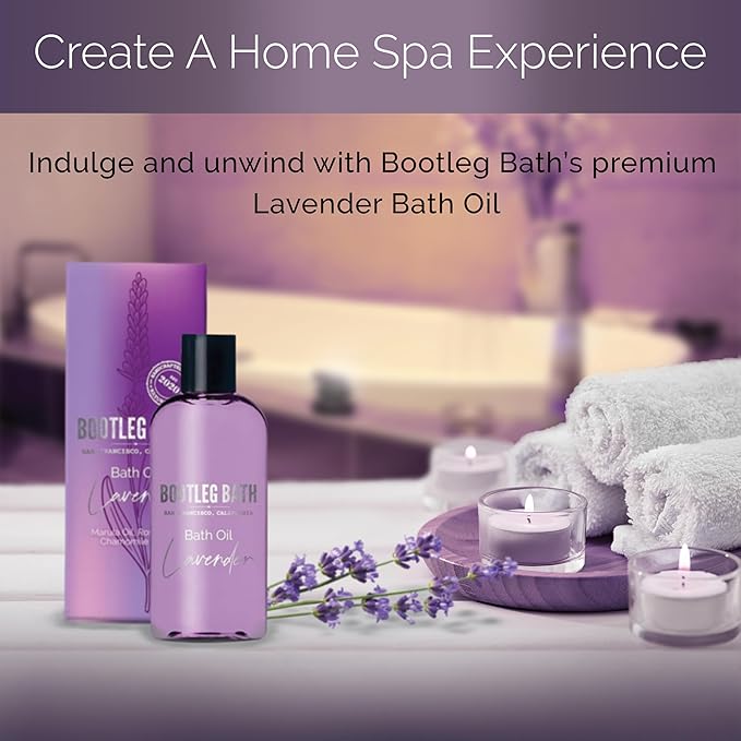 Lavender Bath Oil with Marula, Rosehip, and Jojoba Oils, Chamomile Extract, and 100% Pure Natural Essential Oil, Great Mother's Day Gift, 4oz, for Men and Women, Made in USA