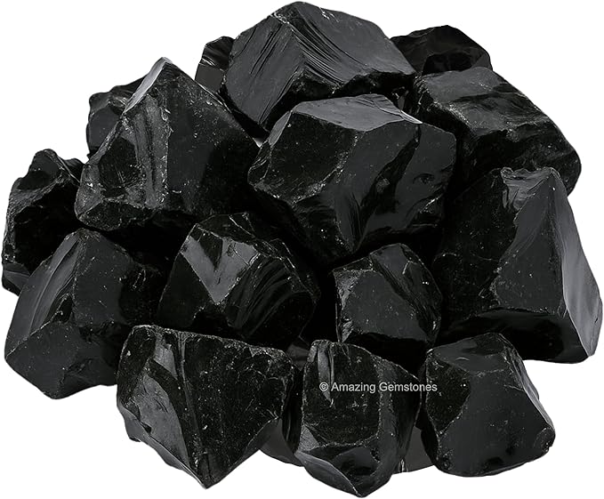 Amazing Gemstone Black Obsidian Raw Crystals and Healing Stones, Natural Rocks for Tumbling and DIY Raw Stones and Crystals (5 Pieces)