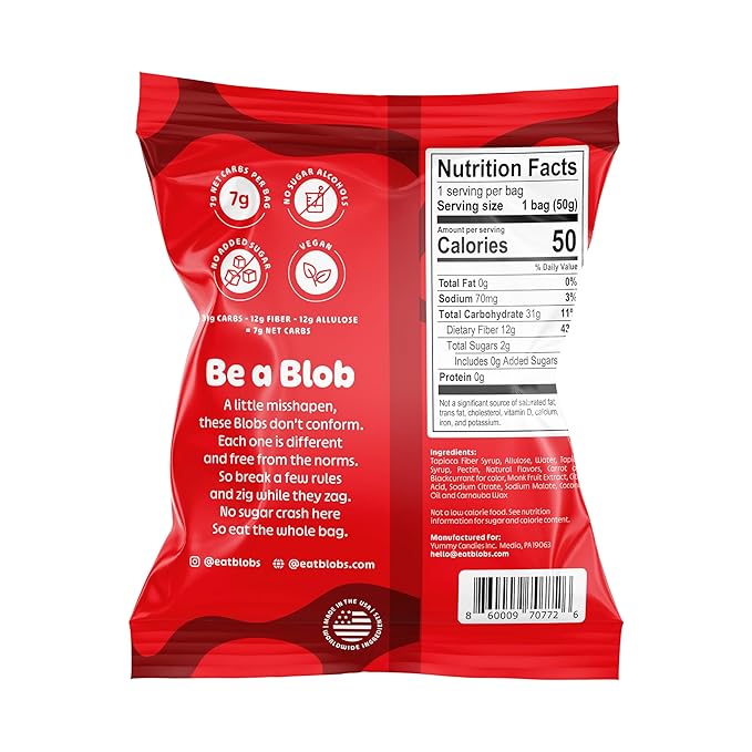 Blobs Gummy Candy - 2g Sugar Healthy Gummies - Low Net Carb & Low Calorie - No Sugar Alcohols, Vegan, Gluten Free, No Dyes -1.8 oz per bag (Pack of 6) - Pomegranate Apple