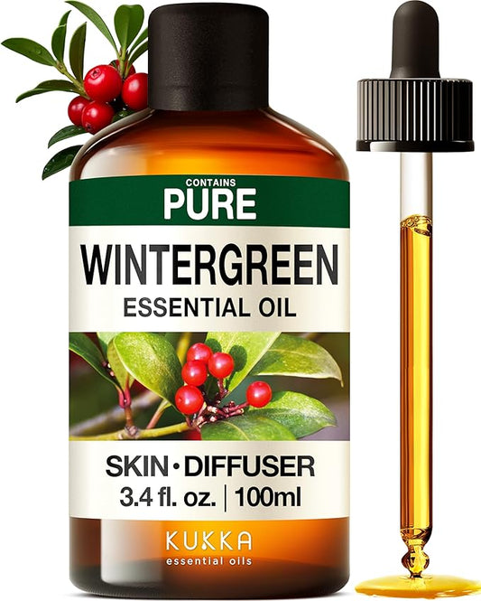 KUKKA Wintergreen Essential Oils - 3.40 Fl Oz - for Hair, Skin, Diffuser, Aromatherapy & DIY Soap Making Scent