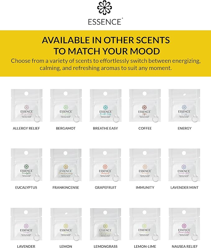 Essence Wearable Aromatherapy Nasal Diffuser – Lemon Essential Oil Nose Ring Silicone Inhaler for Stress & Mood Support - Made in USA & Travel-Friendly