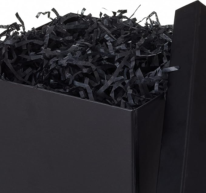 Hallmark Medium Gift Box with Lid and Shredded Paper Fill (Black 7 inch Box) for Weddings, Graduations, Birthdays, Father's Day, Groomsmen Gifts, All Occasion