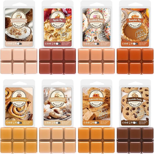 Bakery Scented Wax Melts, Sweet, Strong Scented Soy Wax Cubes/Tarts Variety Set - Apple Pie, Pumpkin Pie, Caramel Cinnamon, Chocolate Cookie, Donut, Vanilla Almond Biscuit, Roasted Coconut, Toffee