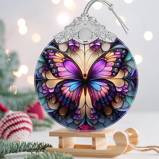 Butterfly Stained Glass Orament - Christmas Ornament - Christmas Decorations for Tree - Holiday Present ldeas - Gift Exchange