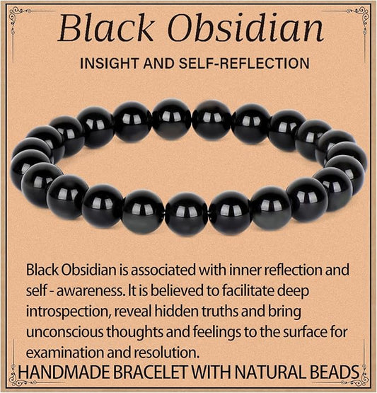 LPBeads Handmade Natural Gemstone Stretch Elastic Bracelet Healing Crystal Round Stone Beads Jewelry Gifts for Women Men