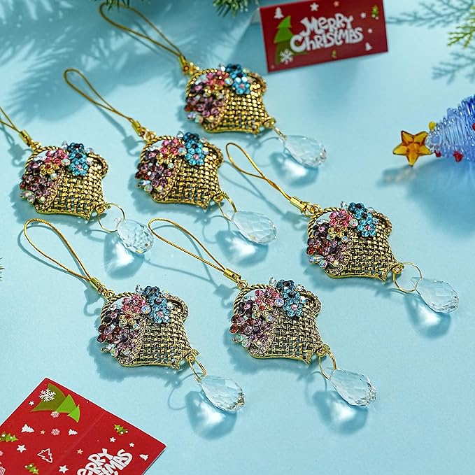 H&D HYALINE & DORA 6 Pcs Flower Basket Ornaments for Christmas Tree Basket Christmas Ornaments Decor Xmas Gifts for Flower Lovers, Women, Wife