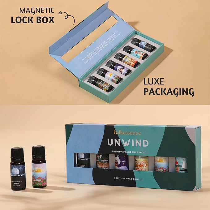 Folkulture Essential Oil for Diffuser for Home | Set of 6 Essential Oils for Candle Making | Fragrance Oils for Gifts for Her - Ocean Salt & Jasmine Oils for Relaxation and Aromatherapy