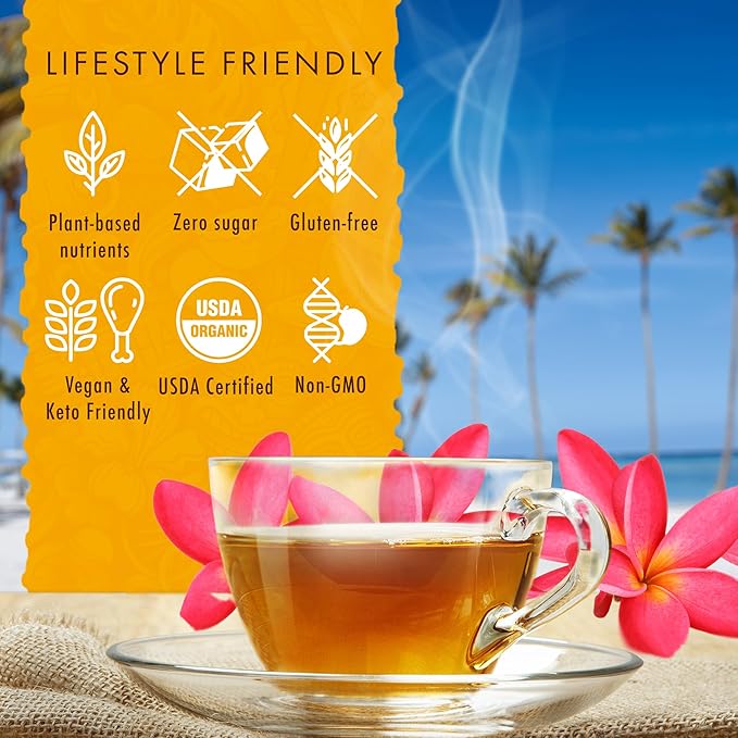 Hawaiian Natural Tea Mango Peach Flavored Organic Tea - Tropical Fruit Green and Black Tea Blend - Perfect Daily Cup & Gift for Special Occasions - 120 Tea Bags