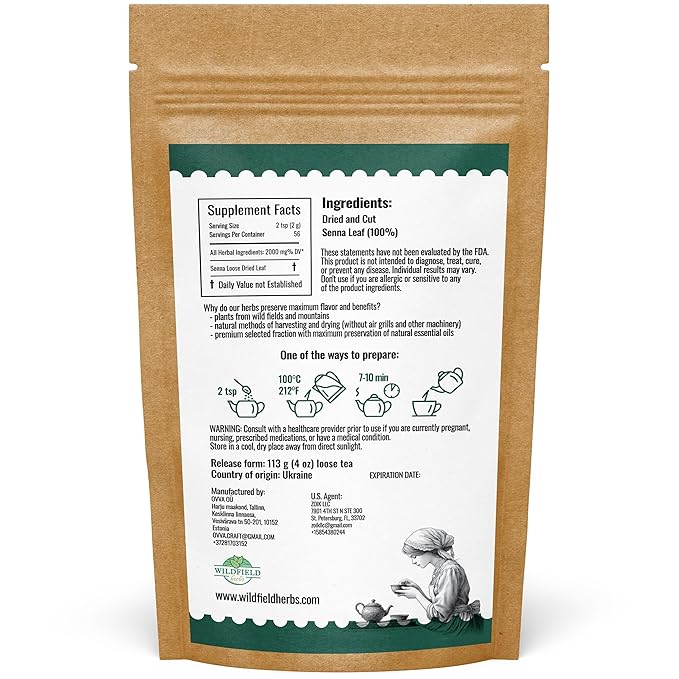 4 oz. Senna Leaf Senna Leaves Tea Bags Herbal Tea (Senna Alexandrina) - 113g Bags Hoja De Sen Hojas De Sen Para Te