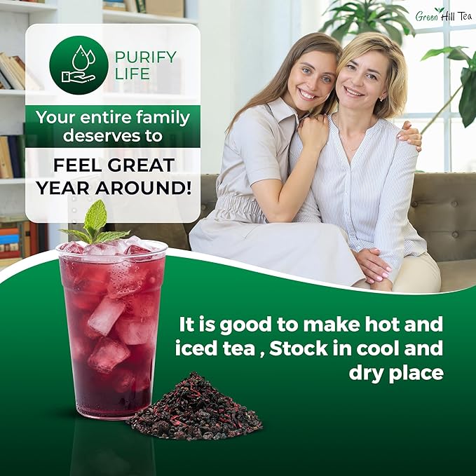 Green Hill Tea Elderberry Herbal Tea - Immune System Boosting Fruit Herbal Tea Blend - Caffeine-Free Relaxing Drink, Hot tea or Iced Tea - resealable foil bag 4 OZ