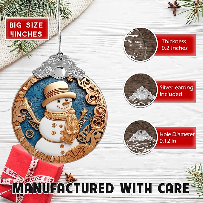 2025 Christmas Ornament, Stained Glass Effections, Christmas Tree 4 Inch Acrylic Ornament Art, Gag Gifts Funny Adult, Christmas Decor (Yellow Hat Snowman)