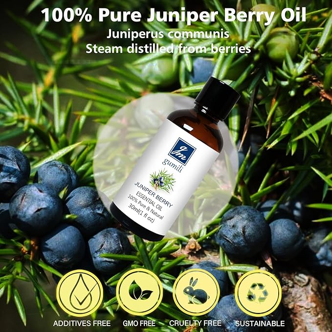 Juniper Berry Essential Oil 1 Oz – 100% Pure Natural Juniper Berry Oil for Diffuser, Massage, DIY Blends & Personal Care, Fresh Crisp Aroma