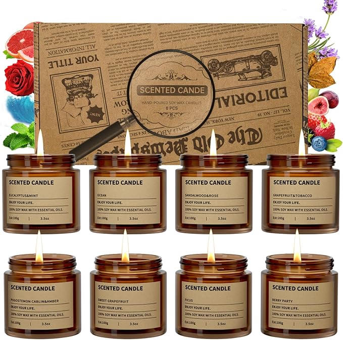 8 Pack Scented Candles Gift Set,Candle Gift for Women, Candle for Home Scented，Perfect Candles Gifts Set for Women, Mum Gifts, Birthdays, Weddings, Christmas, Yoga, Bath