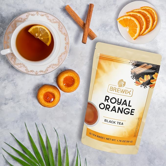 BREWIX, Royal Orange Spice Black Tea (25 Pyramid Tea Bags) | Premium Caffeinated Blend with Zesty Orange & Warming Spices | Warming Winter Blend Perfect for the Holidays | Iced Tea Bags | Sugar-Free