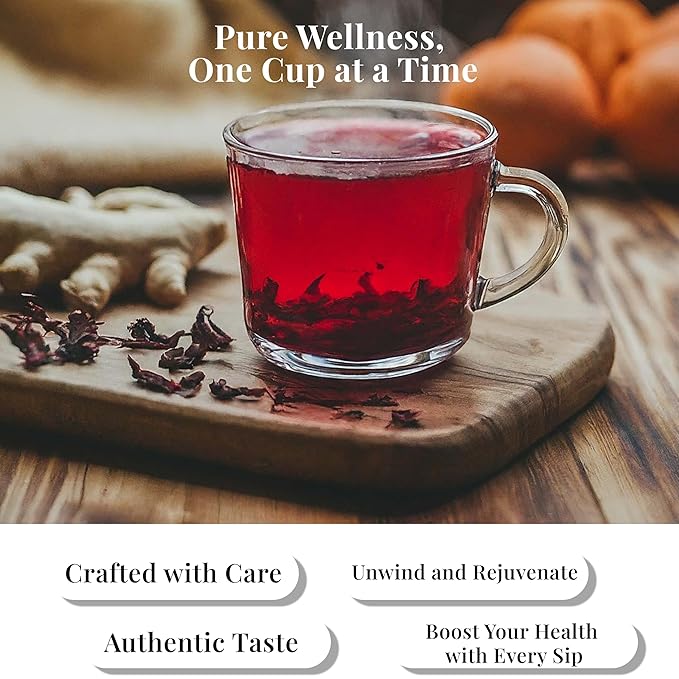 Akshit Hibiscus Ginger Tea, 50Tea Bags, Te De Hibisco, Hibiscus Tea Blend, Non-GMO, No Sugar, Caffeine free. Perfect for Hot or Iced Tea.