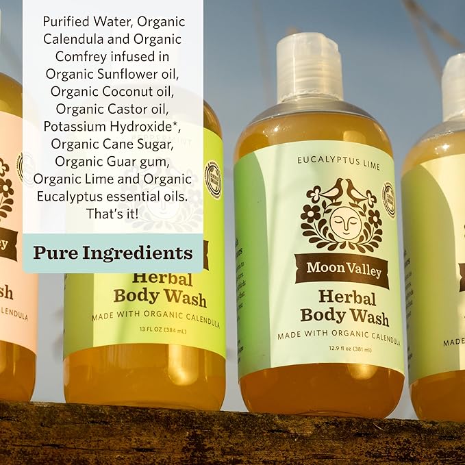Herbal Body Wash, Eucalyptus Lime by Moon Valley, All Natural Ingredients, No Parabens, Vegan, Moisturizing Essential Oils, Two Pack
