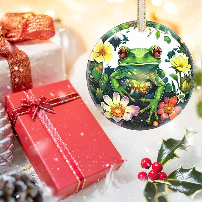 Ceramic Frog Hanging Ornament - Christmas Tree Decor - Gifts for Frog Lovers