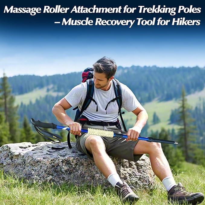 Trekking Poles Massage Roller for Hiking – Ultra Light Muscle Recovery Tool for Hikers & Backpackers – Fits Most Hiking Poles with Removable Sections – Portable, Durable & Easy to Use (2 Pcs)
