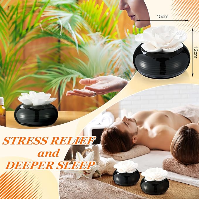 Honeydak 1 Pcs Flower Passive Essential Oil Diffuser Stone White Ceramic Porcelain Floral Diffuser with Container Non Electric Handmade Decorative Tabletops Home Decoration Christmas (Hibiscus)