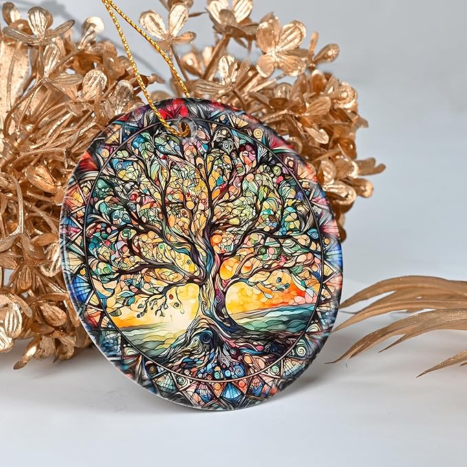 Colorful Ceramic Tree of Life Christmas Ornament, Tree of Life Ornaments for Christmas Tree, Christmas Holiday Decor, Tree of Life Gifts, Christmas Ornament Gift Ideas - Pattern C