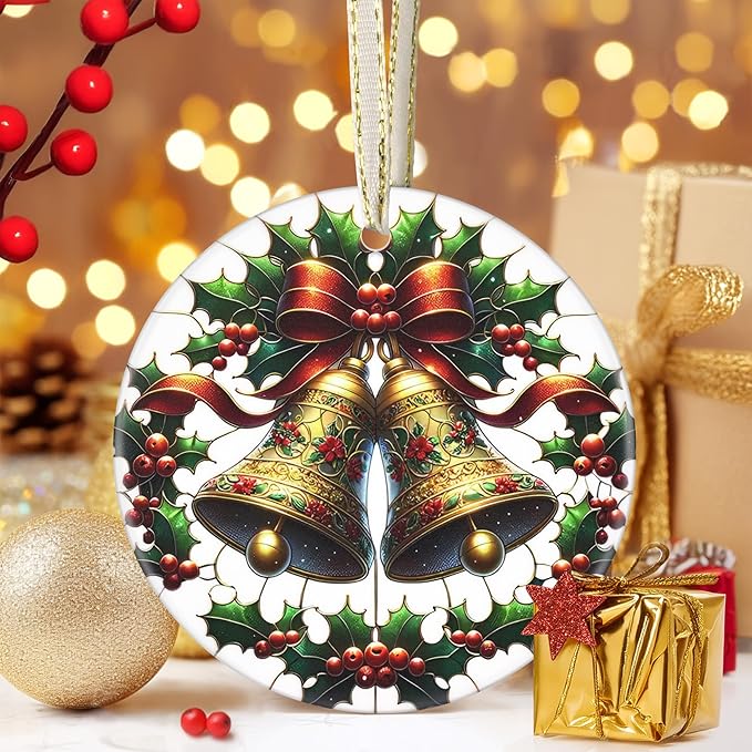 Ceramic Christmas Bell Ornament, 3.5 Inch - Tree Decoration, Gift for Christmas & Exchange