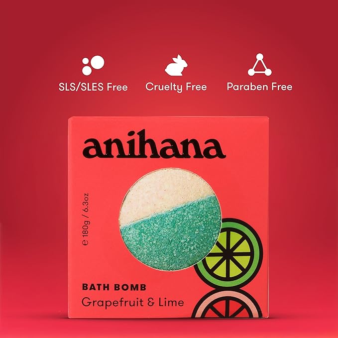 ANIHANA Bath Bomb with Coconut Oil, Paraben Free, Hand-Crafted Luxury Fizzers, Refreshing Grapefruit & Lime Scent, 6.3 oz