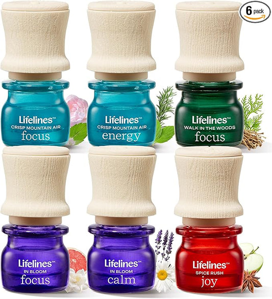 Lifelines Essential Oil Blends, 6-Pack Bright Botanicals Set - Blended Essential Oils with Precision Pump for Aromatherapy Diffusers - Long-Lasting Scented Fragrance - Focus, Calm & Energy Blends
