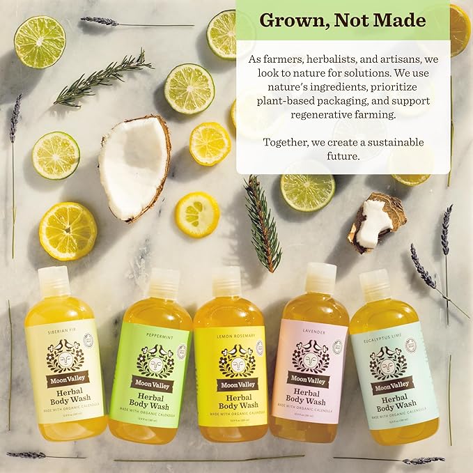 Herbal Body Wash, Peppermint by Moon Valley, All Natural Ingredients, No Parabens, Vegan, Moisturizing Essential Oils, Two Pack