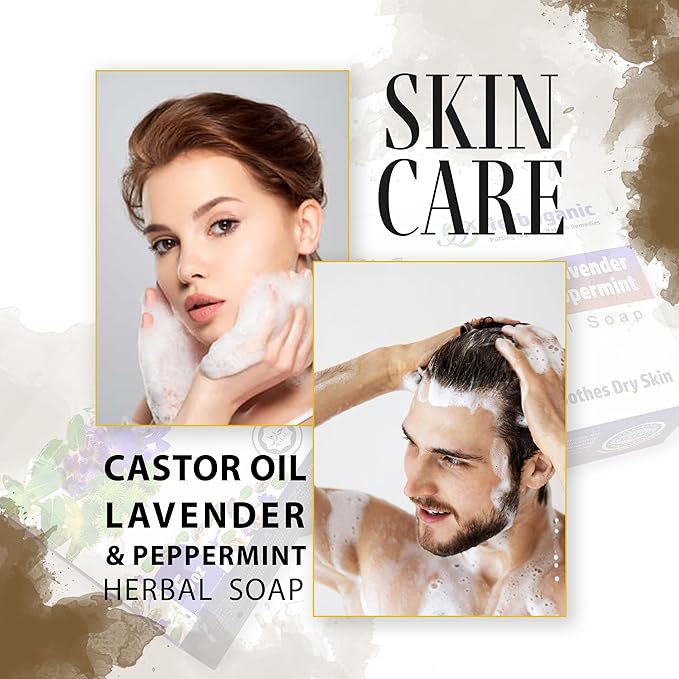 HERBOGANIC Castor oil lavender and peppermint Herbal Soap | Pack of 6 of 5oz soap Bar | Ideal for Men and Women, Soothing and Nourishing Soap for Moisturization