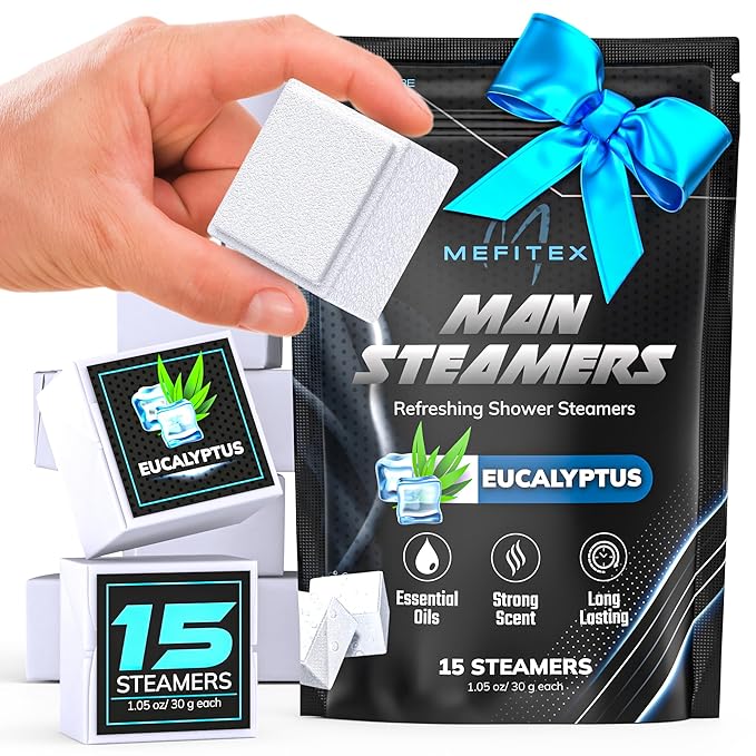 Shower Steamers for Men - 15 Pack Eucalyptus Aromatherapy Shower Steamers, Strong Scent, Long Lasting, Premium Essential Oils, Gifts for Men Relaxation and Sinus Relief