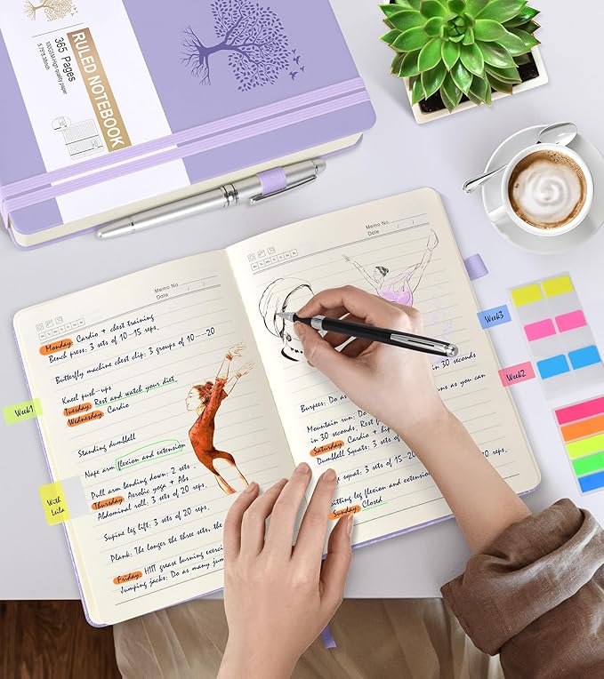 Lined Journal Notebook -365 Pages A5 Thick Journals for Writing Ruled Notebook, Pink Hardcover Leather Journals for Women Men, Daily Journal Notebook for Work, Note Taking ( 5.75'' X 8.38'' Purple)