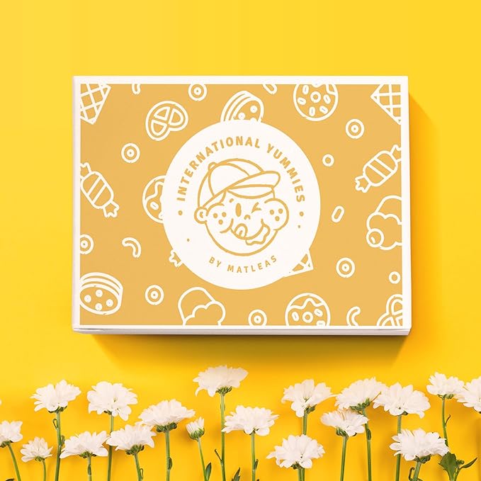 Maxi International Snack Box | Premium Exotic Foreign Snacks | Unique Snack Food Gifts Included | Saffran Yellow Theme | Candies from Around the World | 20 Full-Size + 1 Bonus Snacks