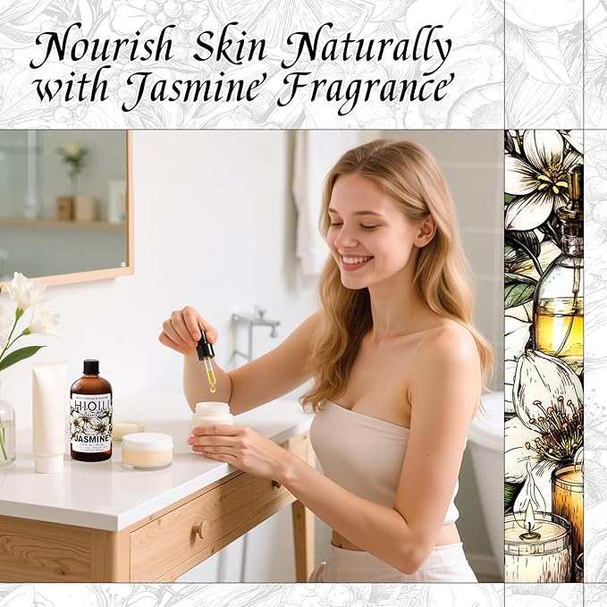 HIQILI Jasmine Fragrance Oil for Aromatherapy Diffuser, Floral Scent for Candle, Perfume Making, Skin Care, Laundry Essential Oil - 5.07 Fl Oz