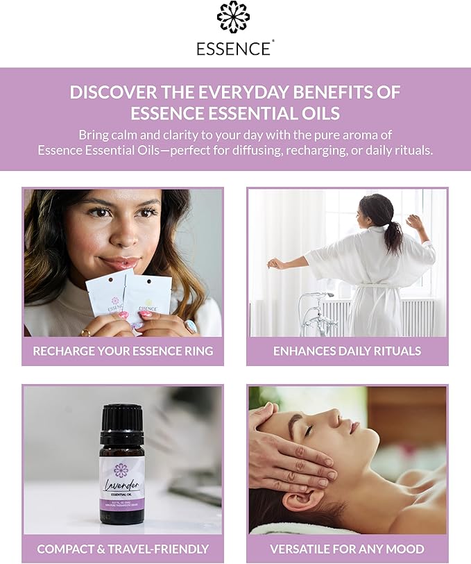 Essence Lavender Essential Oil – Pure & Therapeutic Grade – Perfect for Aromatherapy, Diffusers & Recharging Essence Nasal Diffuser Rings – Natural Stress & Mood Support (5mL)