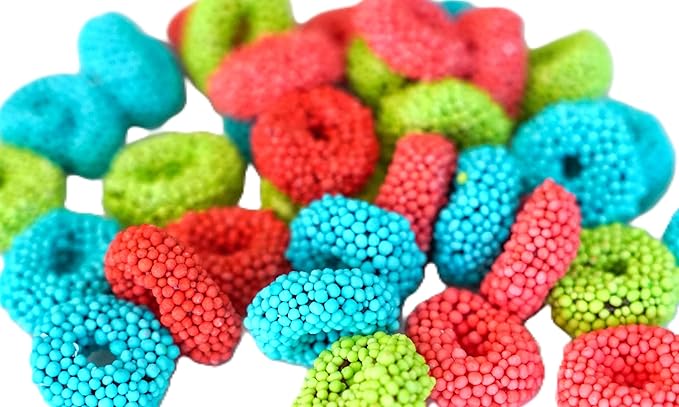 Assorted Sour Fruit Flavored Crunchy Candy Coated Gummy Candy Rings - 1 lb of Blue Raspberry Watermelon Green Apple Chewy Sweet Treats in Reasealable Bag