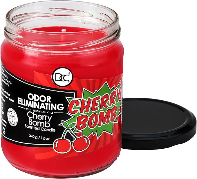 Cherry Bomb Odor Eliminating Highly Fragranced Candle - Eliminates 95% of Pet, Smoke, Food, and Other Smells Quickly - Up to 80 Hour Burn time - 12 Ounce Premium Soy Blend