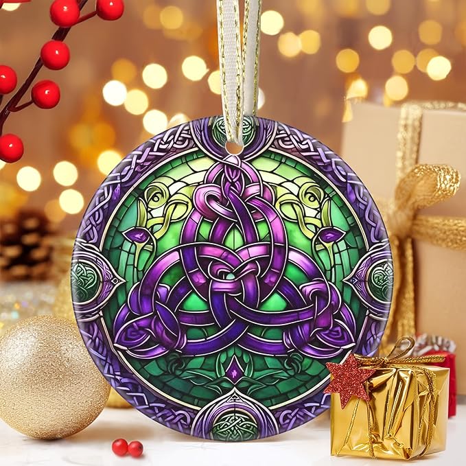 Celtic Knot Ceramic Christmas Ornament - 3.5 Inch Hanging Decoration for Christmas Tree, Gift Exchange or Holiday Presents