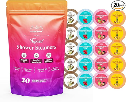 Shower Steamers Aromatherapy | 20 Pack Shower Steamers for Women & Men, Essential Oils for Stress Relief, Self Care, Gifts for Mom, Birthday, Stocking Stuffers & Christmas (Tropical)