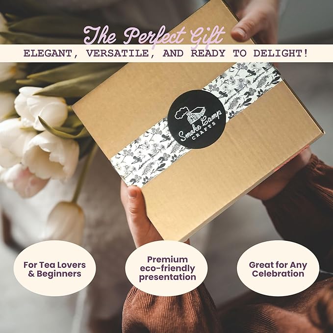 Smoke Camp Crafts Handcrafted Organic Loose Leaf Herbal Tea Gift Set with Stainless Steel Infuser, 10 Jars Caffeine Free Tisanes Variety Pack Assortment