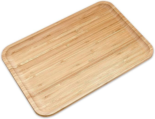 Bam&Boo Bamboo Serving Tray Natural Minimalist Rectangular (14.1” x 9.4" x 0.8") Coffee, Tea, Food, Drinks, Storage, Decor for Home, Kitchen, Bathroom