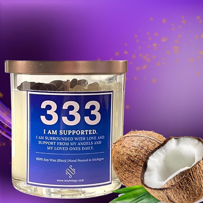333 Angel Number Candle, 10oz, Crystal candle, 100% Soy Wax & Phthalate-Free Fragrance candles, Gifts candles for women, Angel Number Gift, Healing Candle, Spiritual Candle