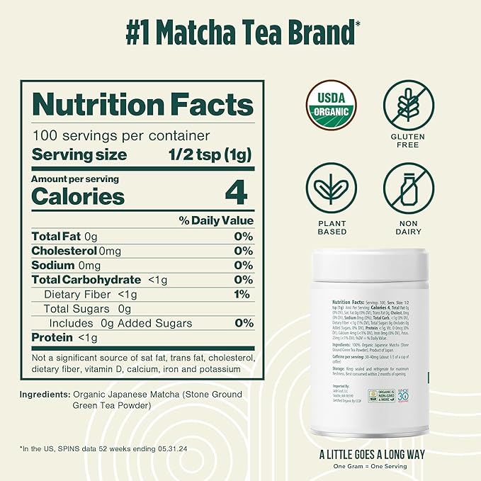 Jade Leaf Matcha Organic Ceremonial Grade Matcha Green Tea Powder - Authentic Japanese Origin - Teahouse Edition Premium First Harvest (3.53 Ounce)