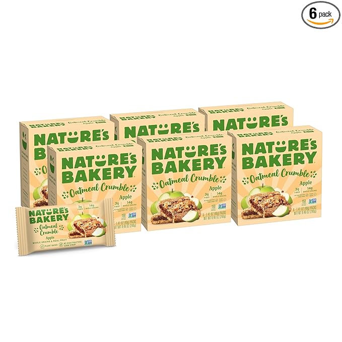 Nature's Bakery Oatmeal Crumble Bars, Apple, 6-6 Count Boxes (36 Bars), Vegan Snacks, Non-GMO