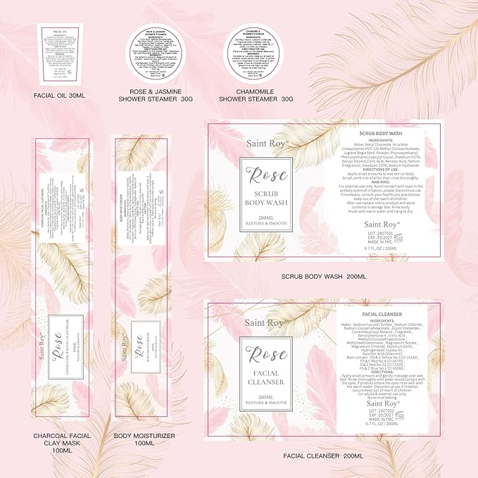 Spa Gifts for Women, Self Care Kit ROSE Scented with Facial Cleanser, Scrub Body Wash, Facial Clay Mask, Facial, Essential Oil, Birthday Gifts Skin Care Set, Mothers Day Christmas Gifts for Women