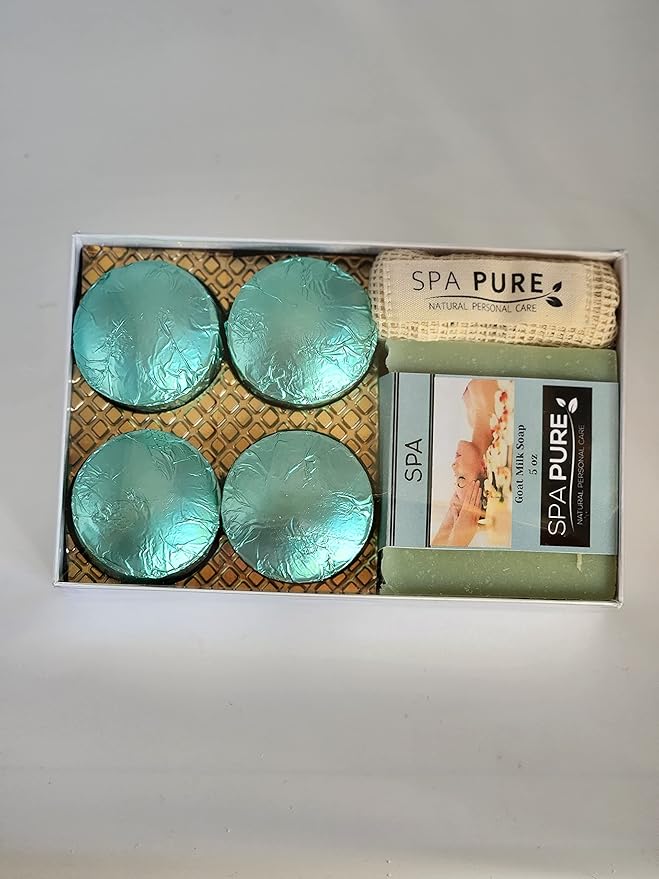 Spa Pure Aromatherapy Gift Set - Spa Bath Melts and Artisan Soap - Made in USA with Plant Based Ingredients - Cotton Soap Bag