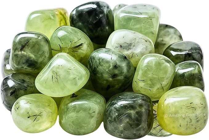 Amazing Gemstone Prehnite Crystals and Healing Stones Tumbled - 1000+ Carats Prehnite Stone, Natural Healing Stones for Energy Balance, Stress Relief - Premium Polished Gems Rocks for Meditation