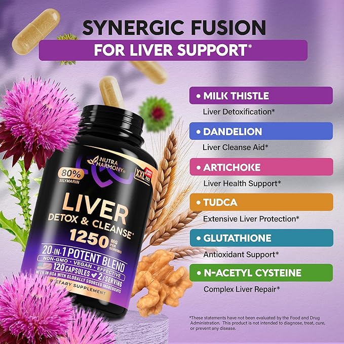 Liver Cleanse Detox & Repair - Milk Thistle | Dandelion | Artichoke | TUDCA | Glutathione & NAC - Effective Liver Health Supplement | 80% Silymarin - Laboratory Tested, Vegan - Made in USA 120 Caps