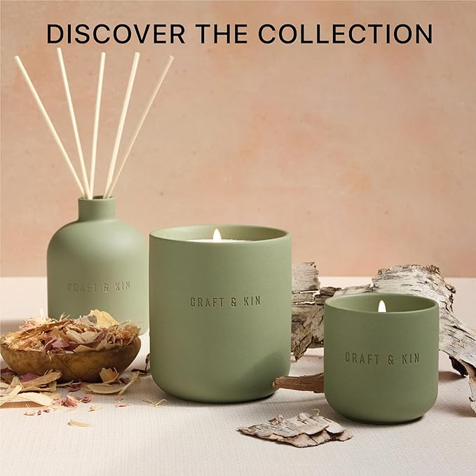 Craft & Kin Scented Candles - White Birch & Cedar | 10oz Soy Blend with Cotton Wick | Long-Lasting Fall Candles, 40-Hour Burn | Ceramic Jar, Perfect Fall & Winter Home Scent